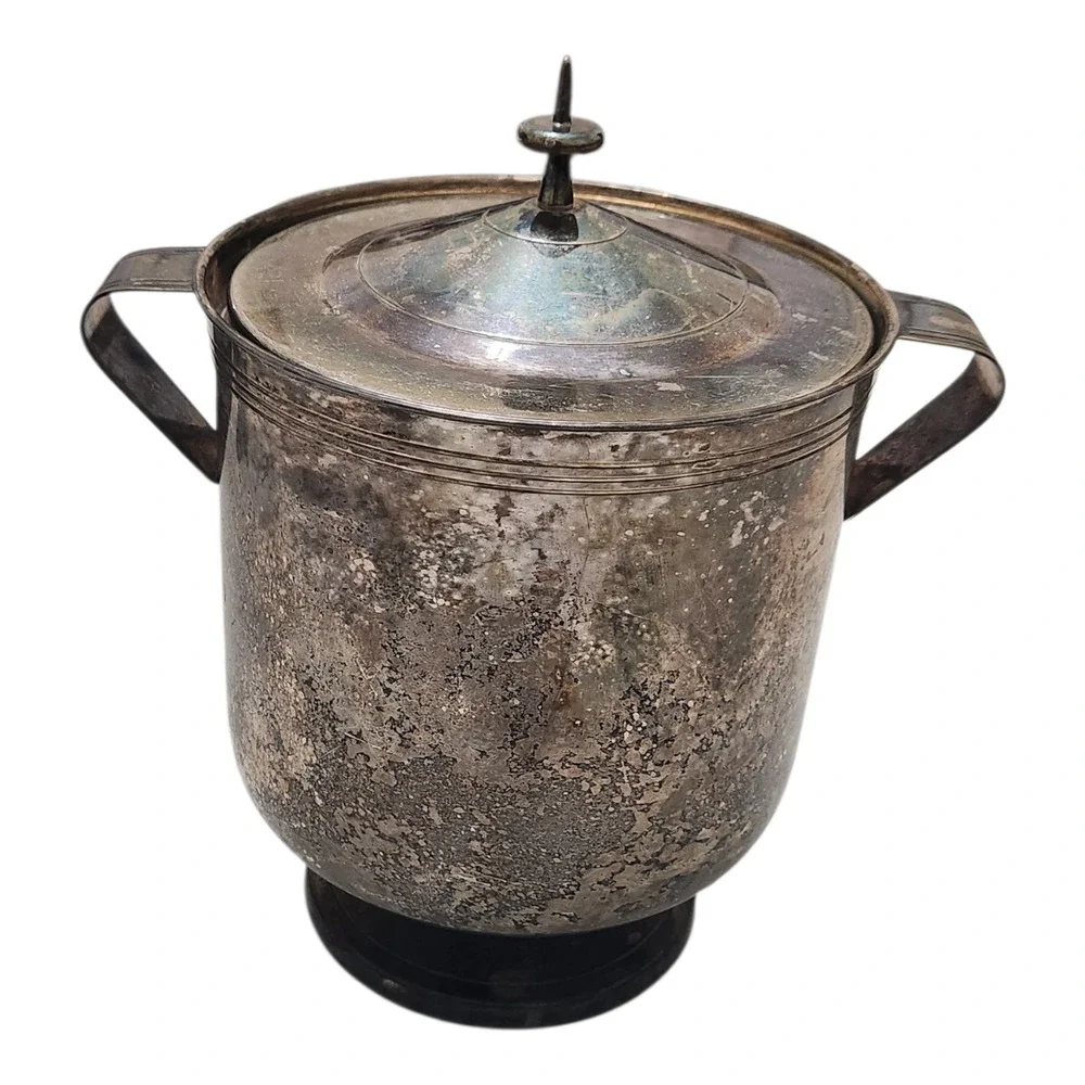 Mueck-Cary Silverplate Ice Bucket Vacuum Insulated Glass Liner Vintage Barware
